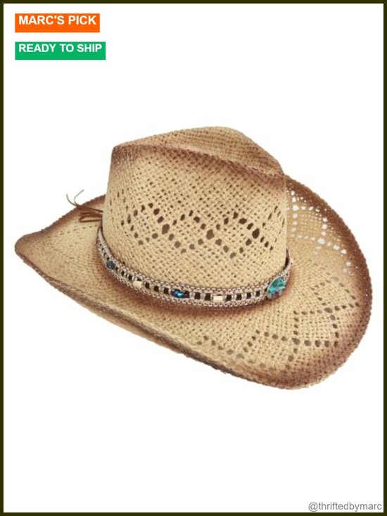 Straw Cowboy Hat Wide Brim Western Cowgirl Sun Protection